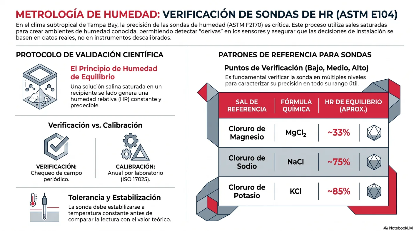 Imagen-tabla de sales de referencia y su humedad relativa de equilibrio: cloruro de magnesio 33 por ciento, cloruro de sodio 75 por ciento y cloruro de potasio 85 por ciento.