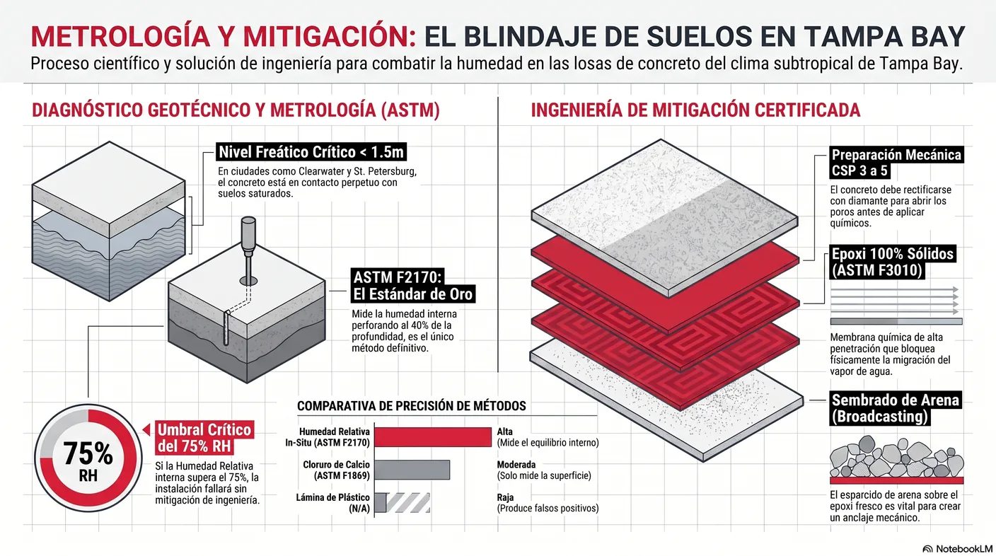 Plano que ilustra la regla de puntos del ASTM F2170: tres ubicaciones para los primeros mil pies cuadrados y una adicional por cada mil siguientes.