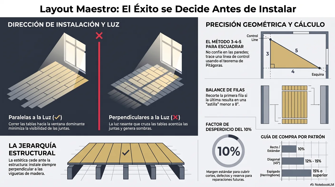 Diagrama que contrasta tablas paralelas a la ventana, que ocultan las juntas, con tablas perpendiculares, que proyectan sombras y las marcan.