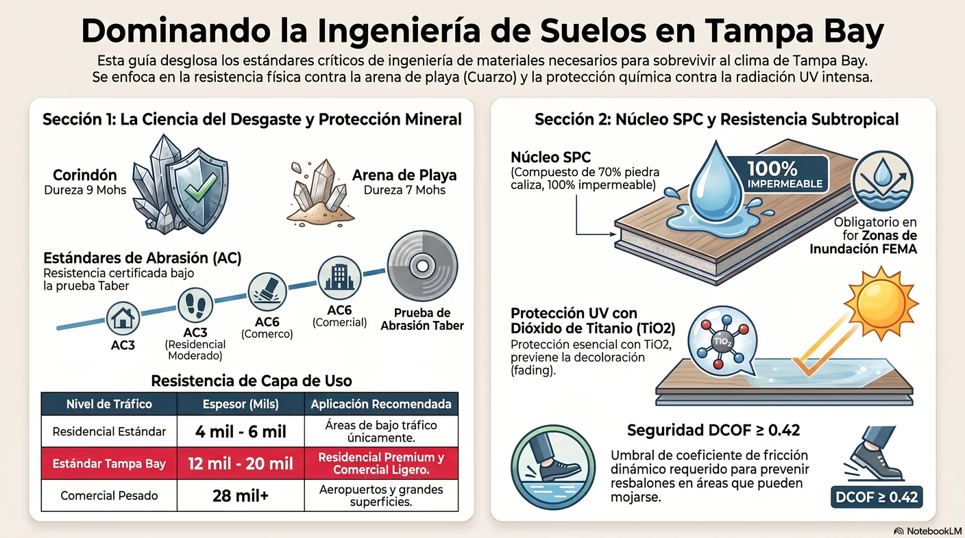 Diagrama de la fotodegradación: la radiación UV de Florida rompe los pigmentos, y el dióxido de titanio actúa como bloqueador, medido en la escala de lana azul.