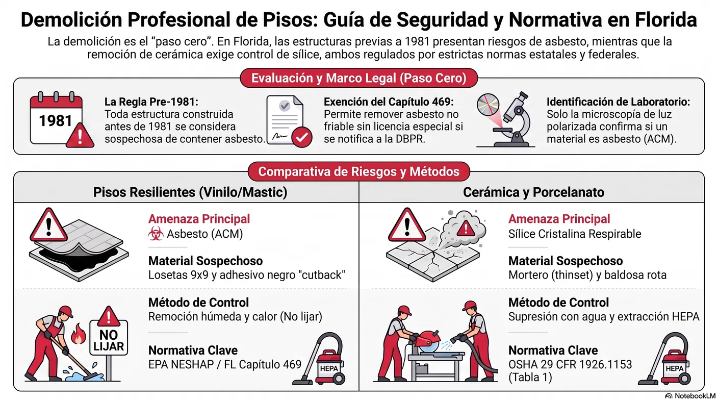 Imagen-tabla que separa el residuo común de construcción del residuo con asbesto, con su manejo legal respectivo.
