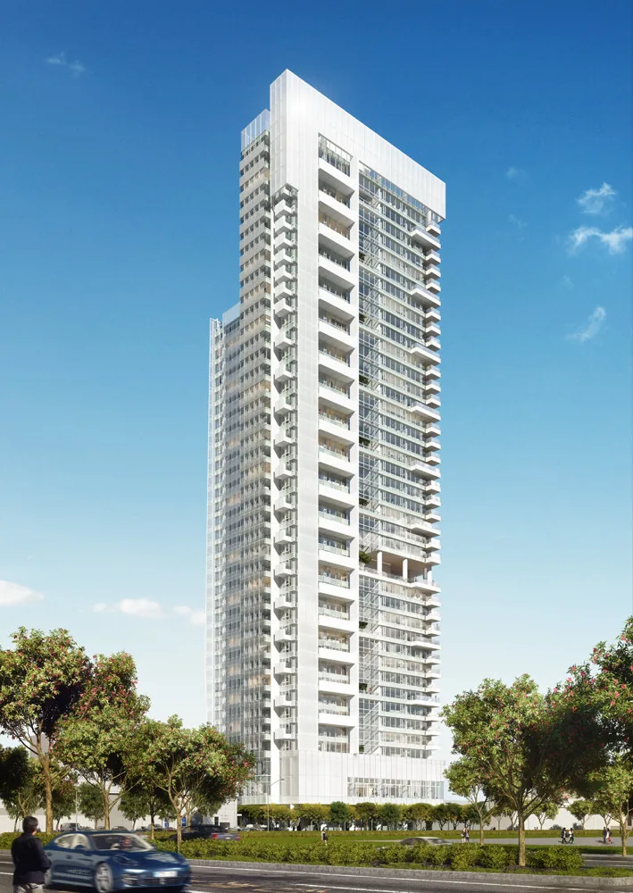 Edificio residencial multifamiliar de varios pisos del tipo que abunda en Tampa Bay, donde cada conversión de alfombra a piso duro es en esencia un proyecto acústico regido por el código y por la junta del condominio.